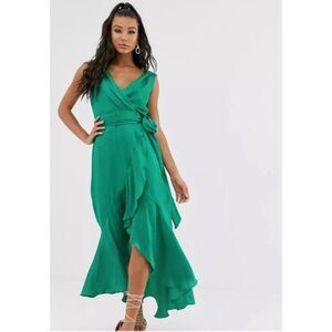 FLOUNCE LONDON Wrap Satin‎ Midaxi Dress Sz 8